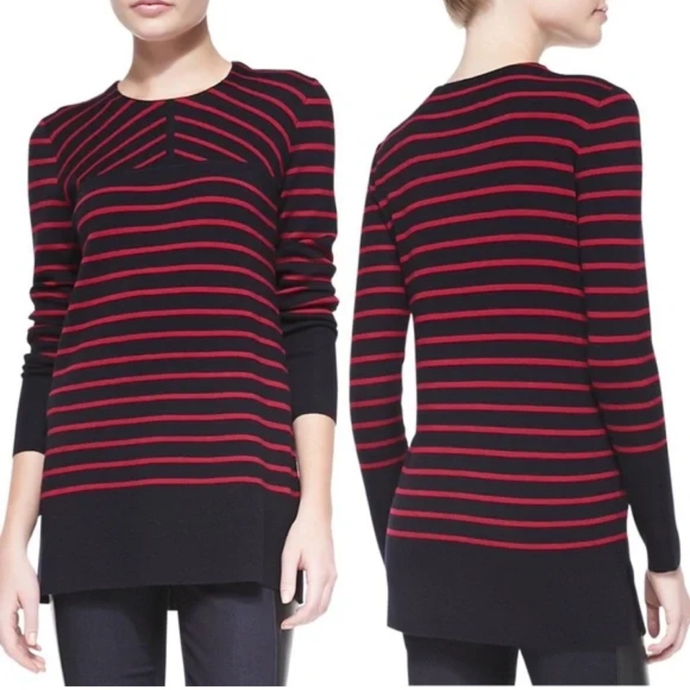 TORY BURCH navy red striped Spring merino wool Seraphina tunic sweater XS‎ S 2 4